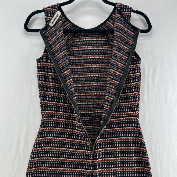 Mystic Bodycon Mini Dress Womens S Sleeveless Back Zip Striped Knit Multicolor - Picture 7 of 11